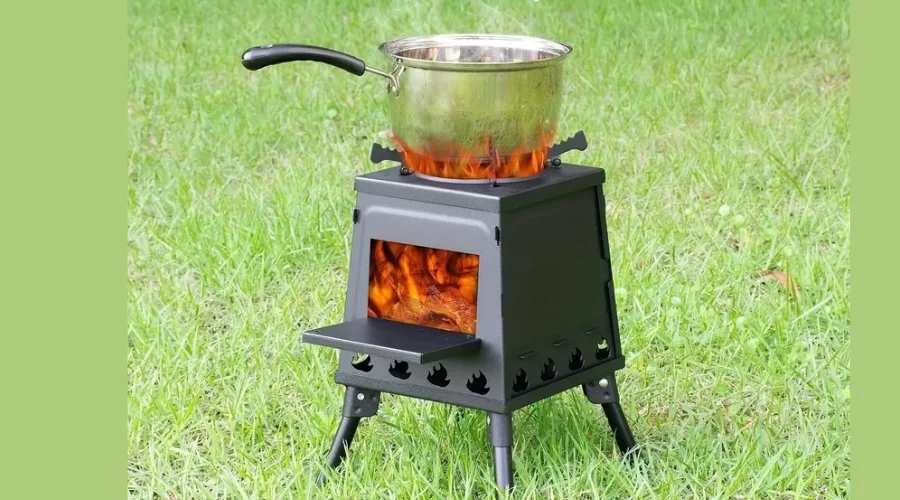 Lineslife Portable Cast Iron Wood Burning Camp Stove with Carrying Case