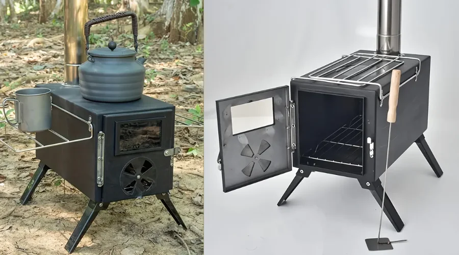 Portable Carbon Steel Camping Stove with Chimney Pipe